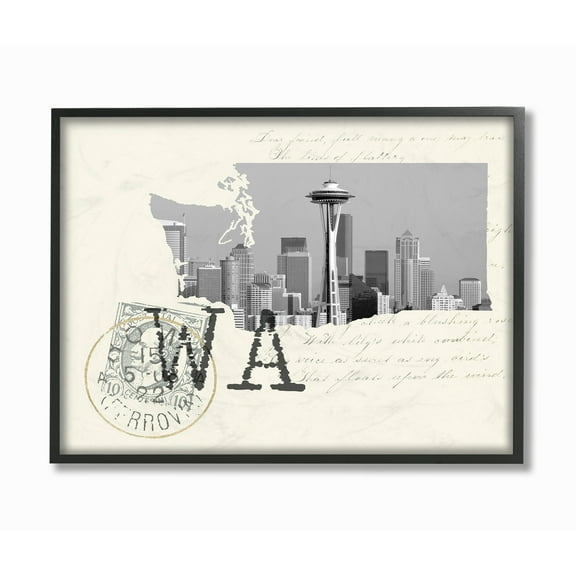 The Stupell Home Decor Washington Black and White Photograph on Cream Paper Postcard Framed Texturized Art