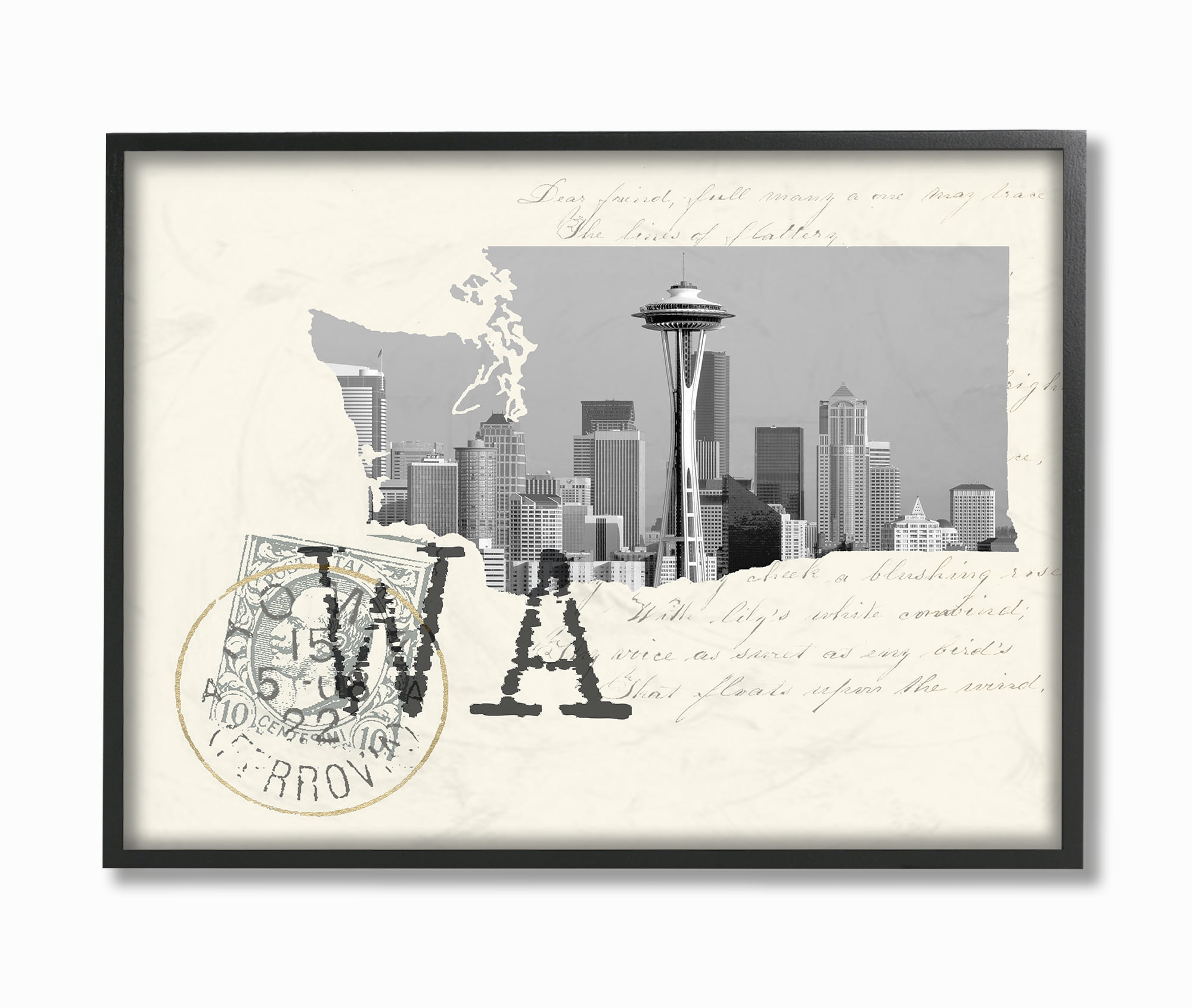 The Stupell Home Decor Washington Black and White Photograph on Cream Paper Postcard Framed Texturized Art