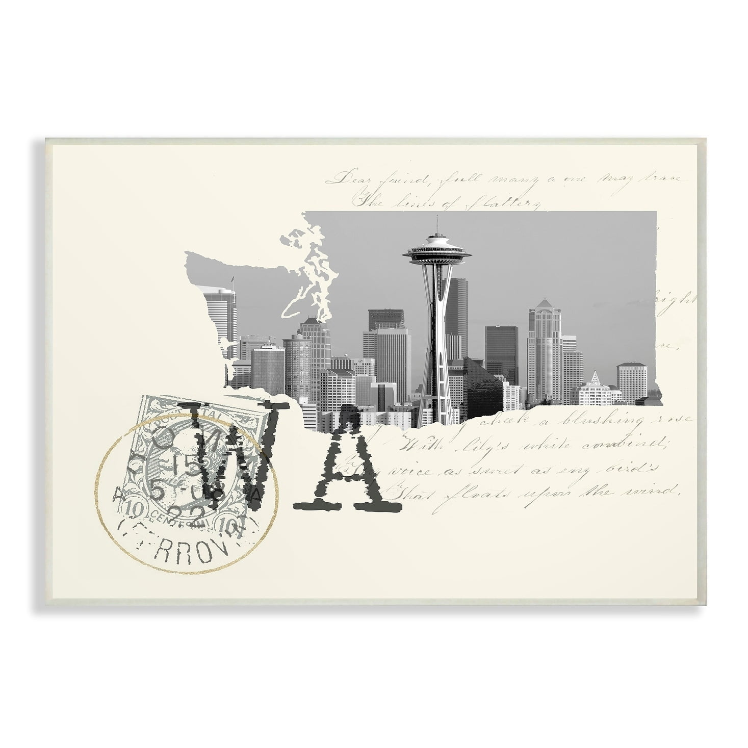 The Stupell Home Decor Washington Black and White Photograph on Cream Paper Postcard Wall Plaque Art