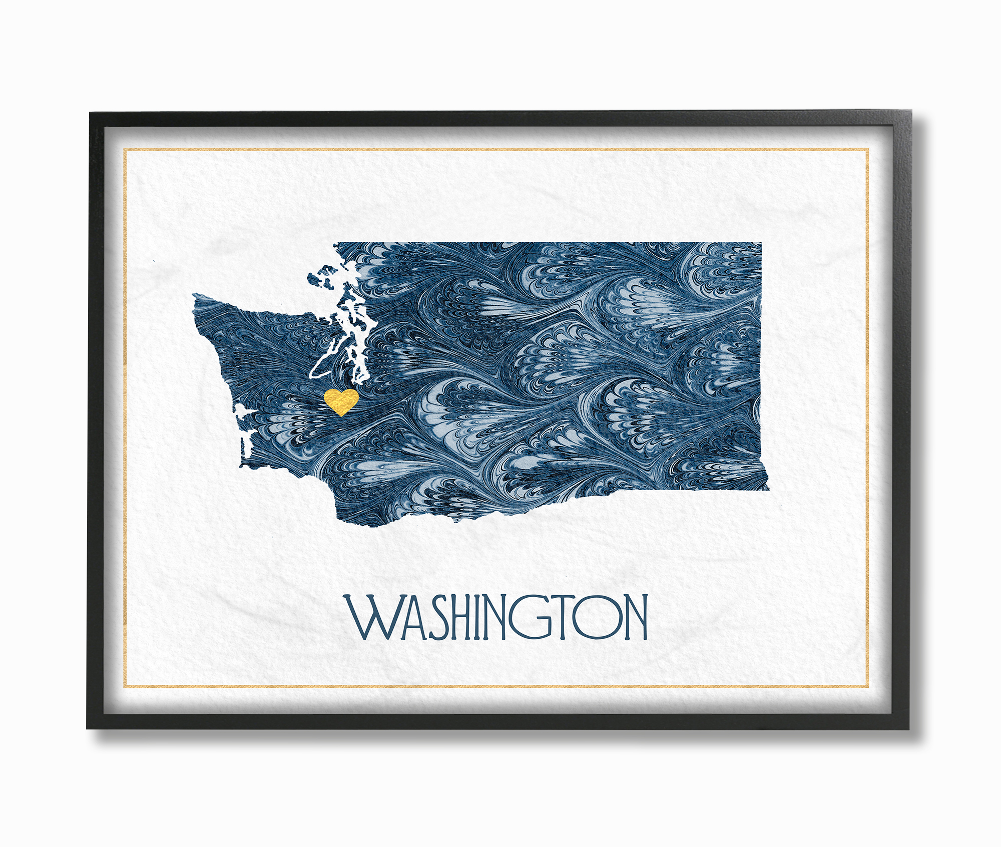 The Stupell Home Decor Washington Minimal Blue Marbled Paper Silhouette Framed Texturized Art
