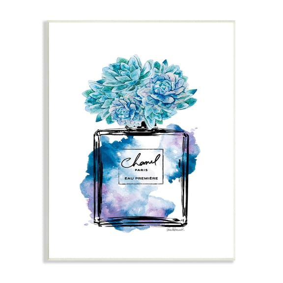 The Stupell Home Decor Watercolor Fashion Perfume Bottle with Blue Flowers Wall Plaque Art