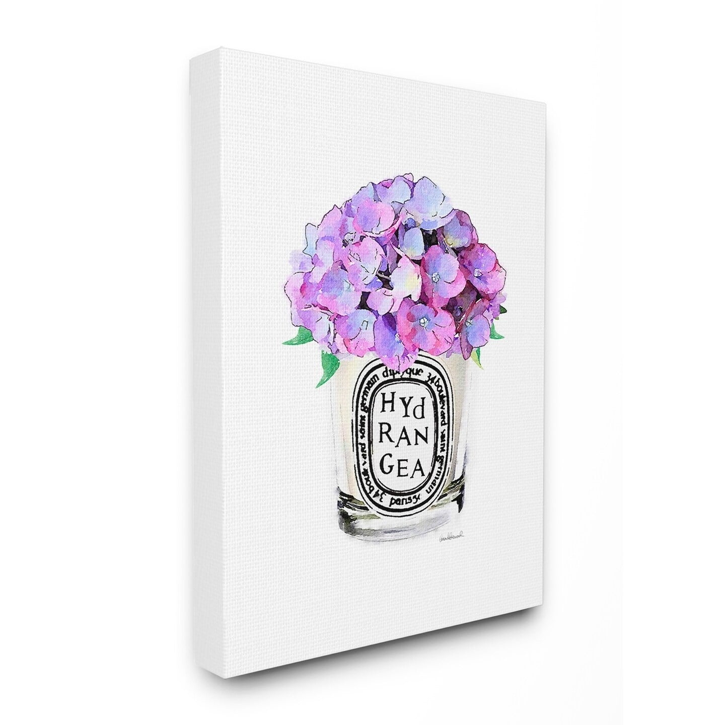 The Stupell Home Decor Watercolor Fashion Vase with Purple Hydrangea Flowers Canvas Wall Art