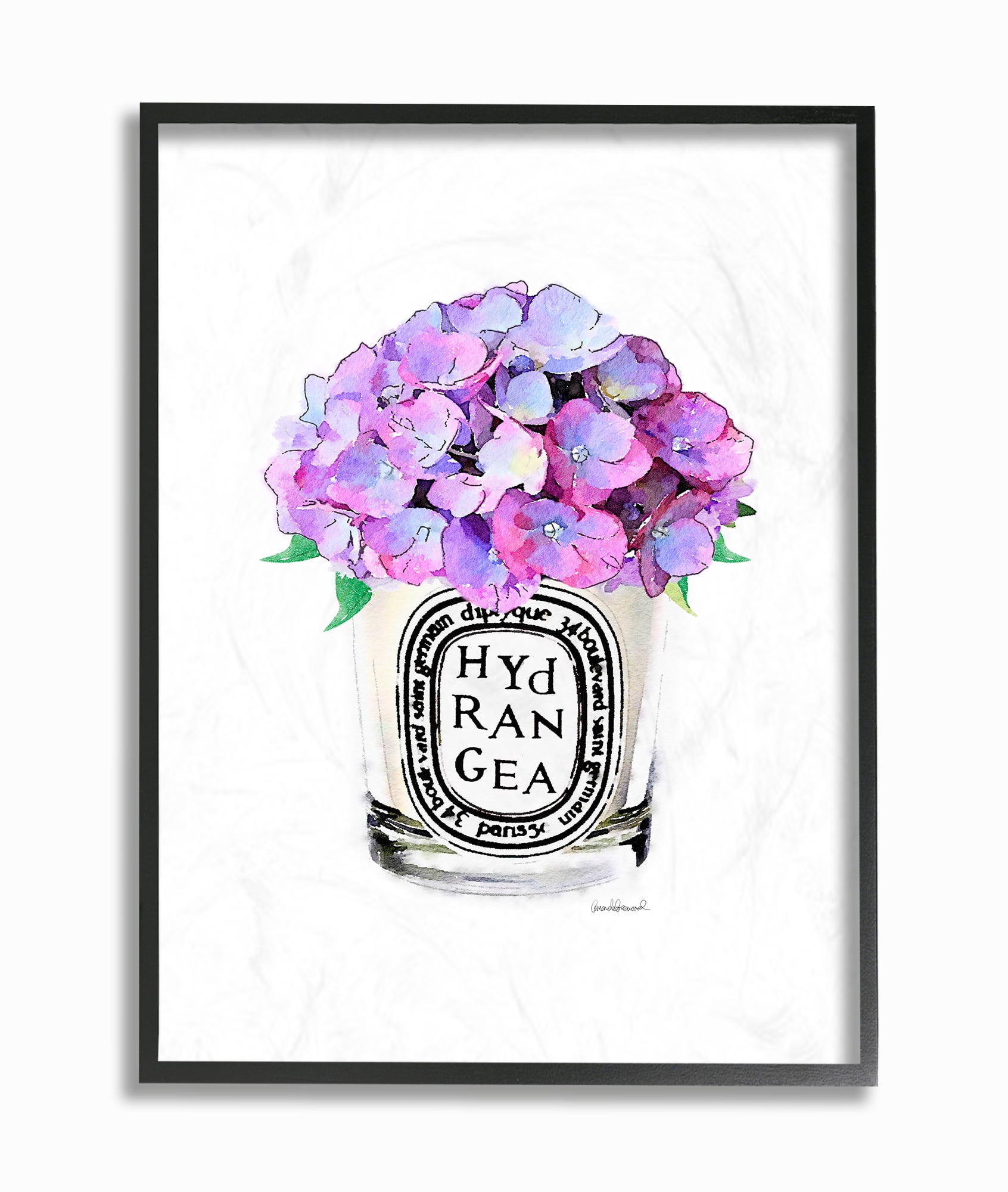 The Stupell Home Decor Watercolor Fashion Vase with Purple Hydrangea Flowers Framed Texturized Art