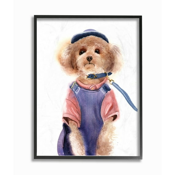 The Stupell Home Decor Watercolor Poodle Dog in Blue Jumper and Shirt Portrait