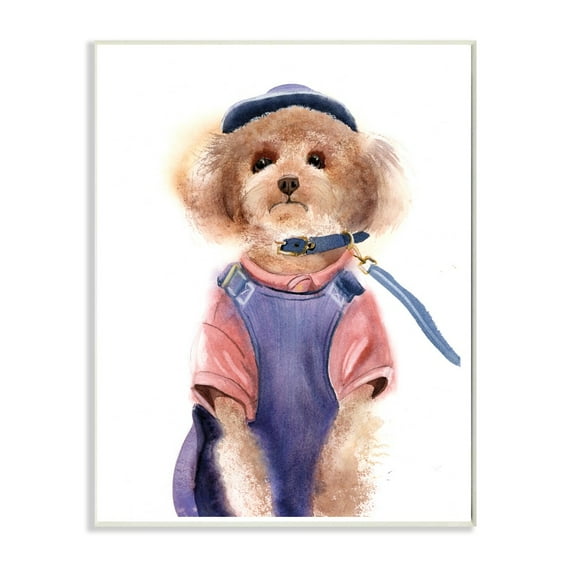 The Stupell Home Decor Watercolor Poodle Dog in Blue Jumper and Shirt Portrait