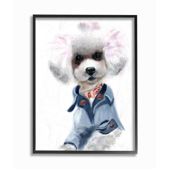 The Stupell Home Decor Watercolor Poodle In a Blue Jacket Portrait