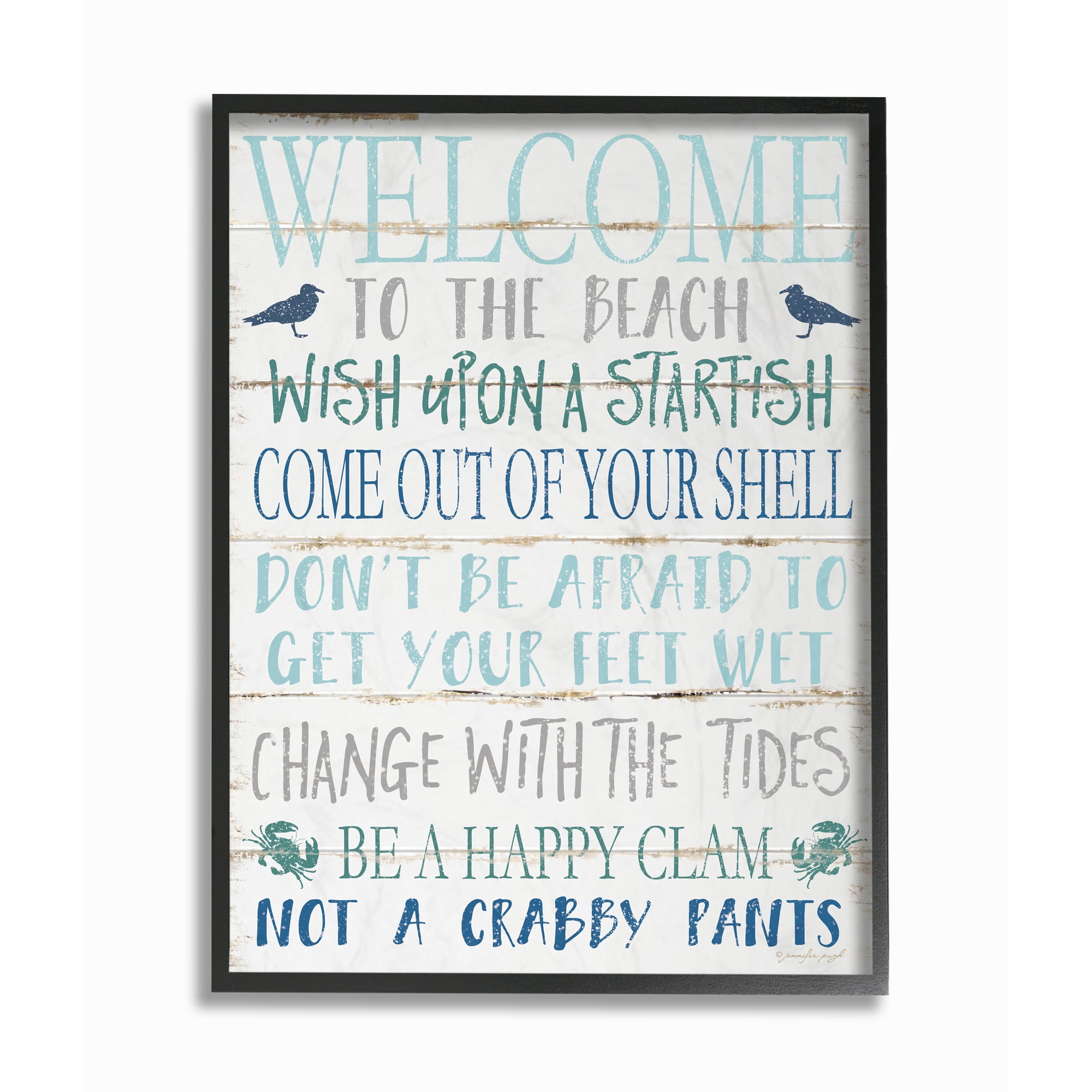 The Stupell Home Decor Welcome to the Beach Blue Aqua and White Planked Look Sign