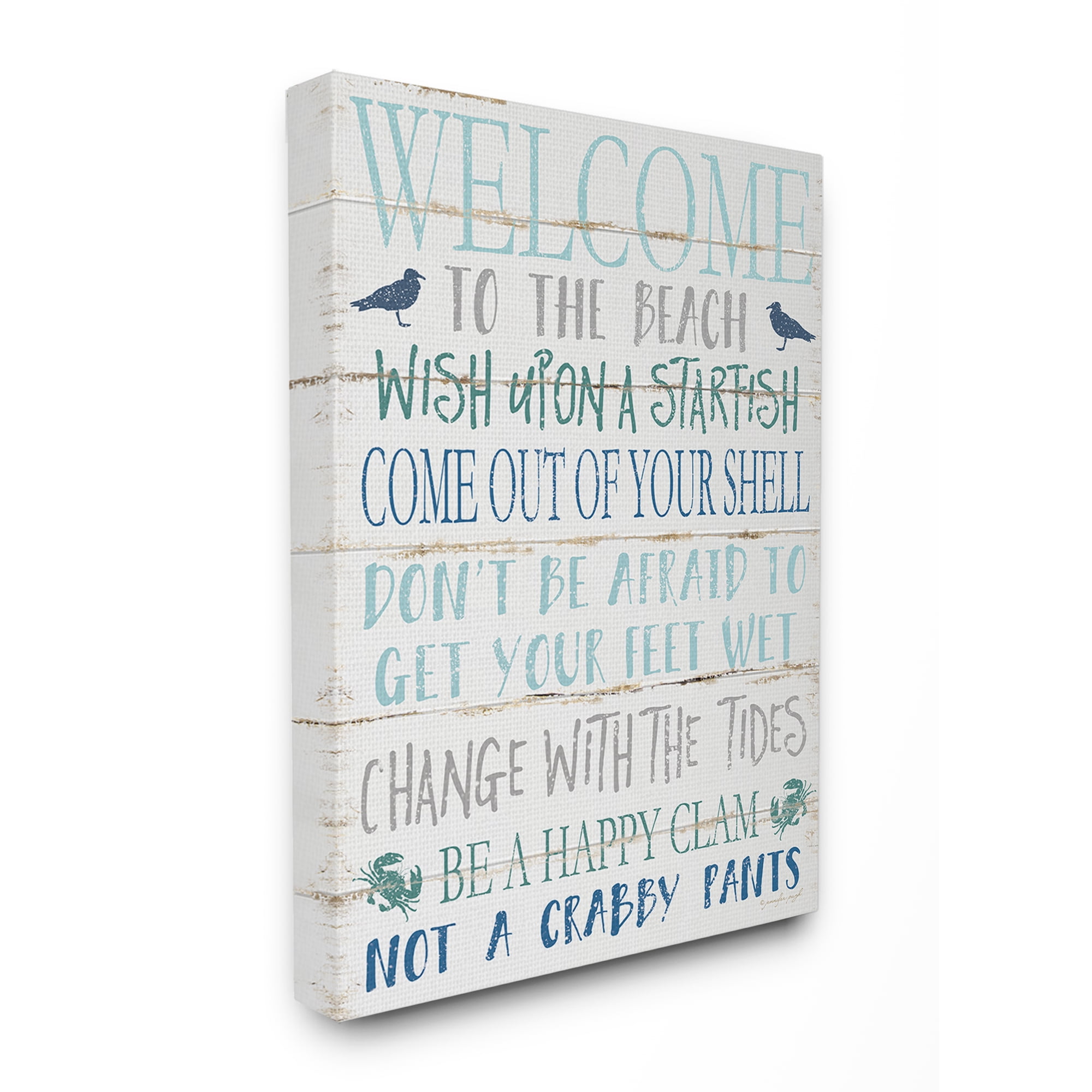 The Stupell Home Decor Welcome to the Beach Blue Aqua and White Planked Look Sign