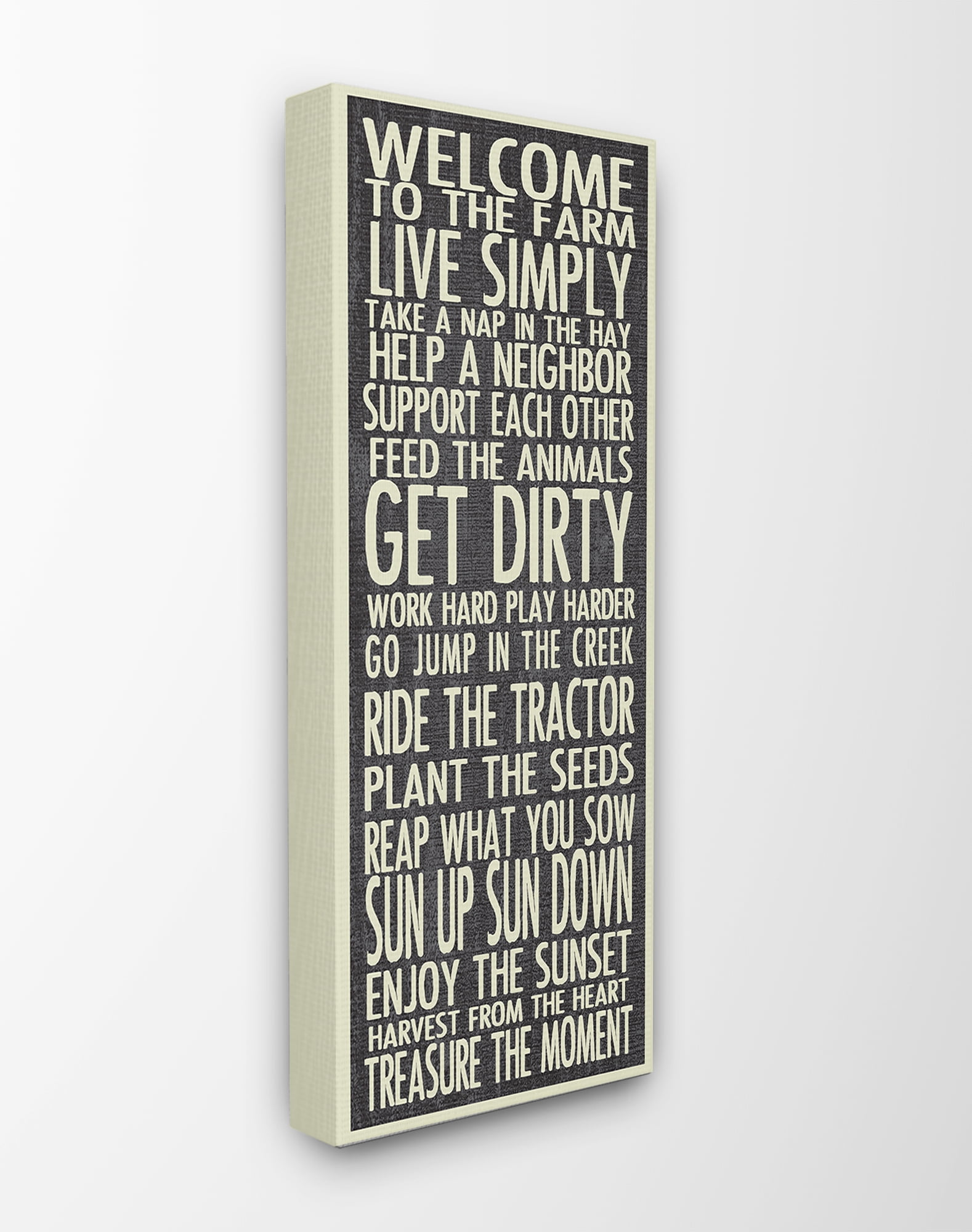 The Stupell Home Decor Welcome to the Farm Black and White Typography Canvas Wall Art, 13 x 30