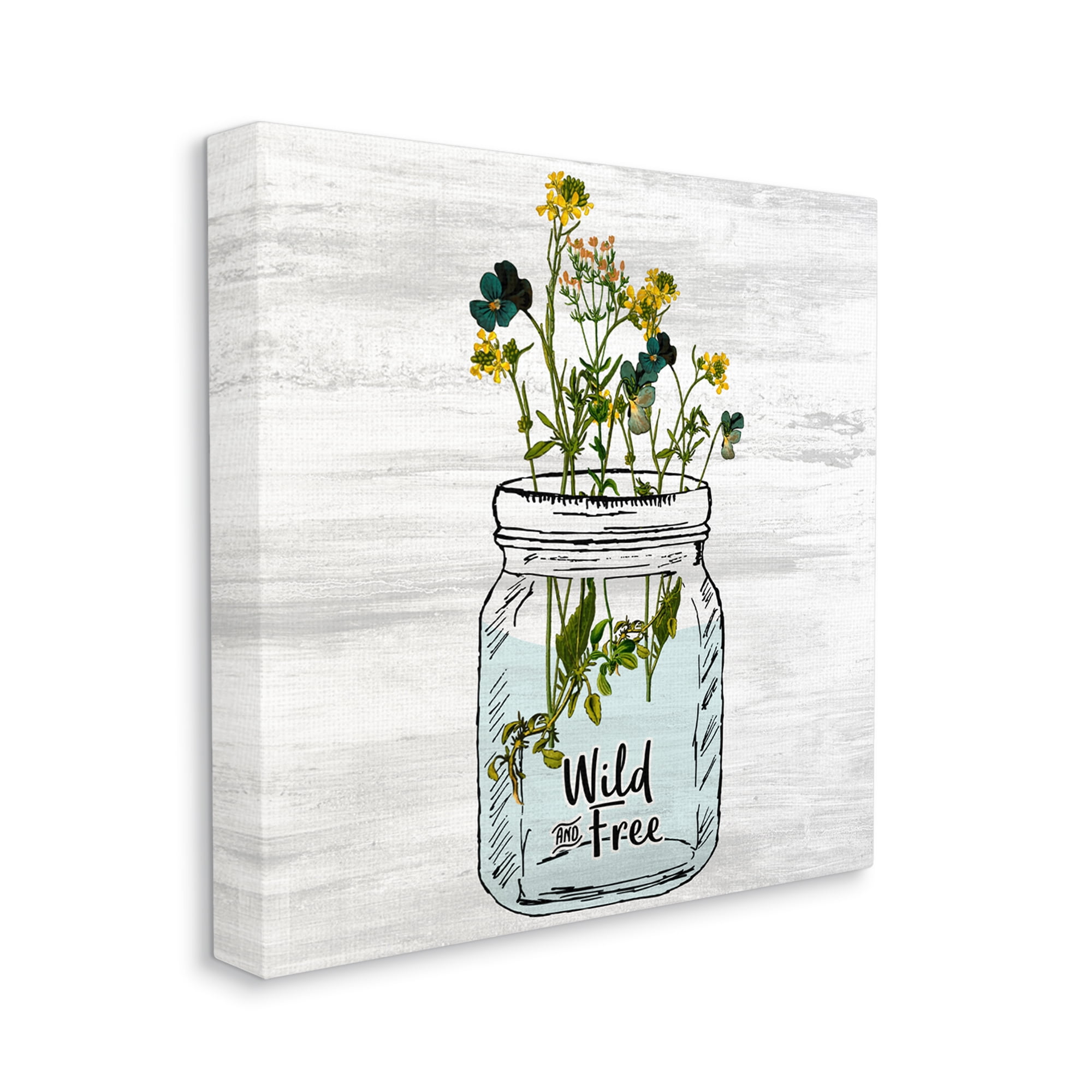The Stupell Home Decor Wild and Free Yellow Flowers in a Mason Jar Canvas Wall Art