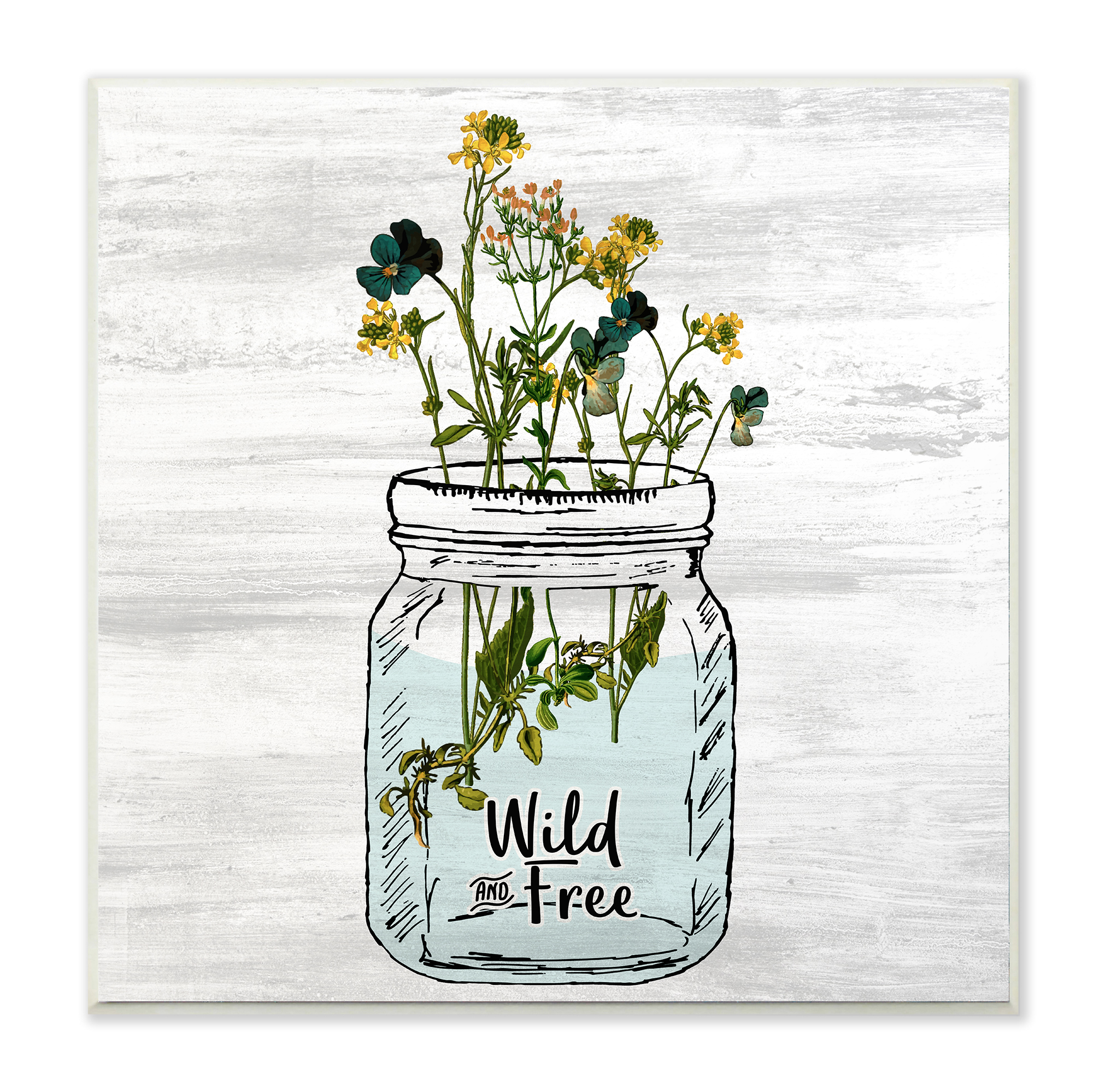The Stupell Home Decor Wild and Free Yellow Flowers in a Mason Jar Wall Plaque Art