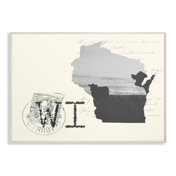 The Stupell Home Decor Wisconsin Black and White Photograph on Cream Paper Postcard Wall Plaque Art
