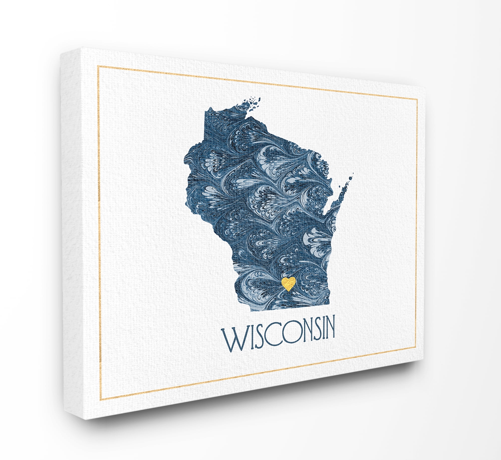 The Stupell Home Decor Wisconsin Minimal Blue Marbled Paper Silhouette Canvas Wall Art