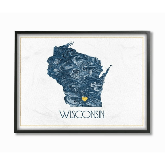 The Stupell Home Decor Wisconsin Minimal Blue Marbled Paper Silhouette Framed Art, 11 x 14, Design By Artist Daphne Polselli 24 x 30