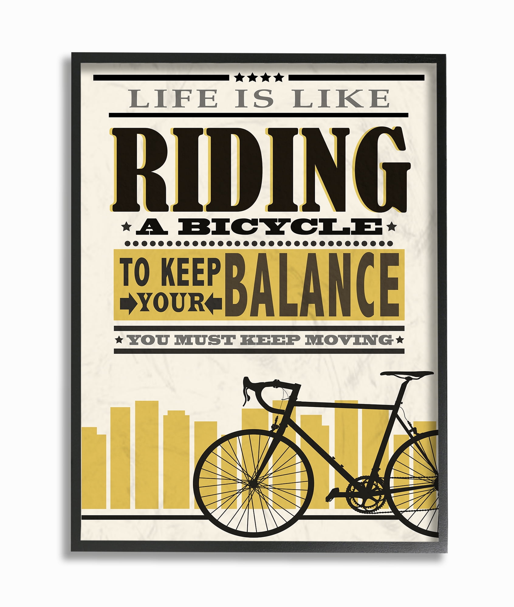 The Stupell Home Decor Yellow Life is Like Riding a Bicycle Typography Framed Texturized Art