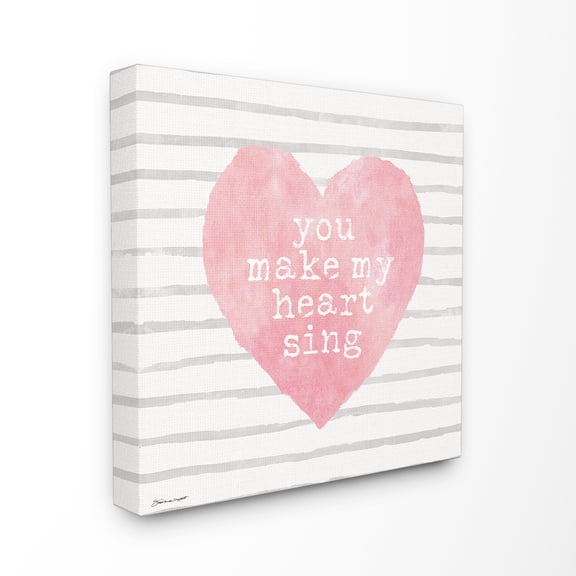 The Stupell Home Decor You Make My Heart Sing Pink Watercolor Heart on Polka Dots Canvas Wall Art