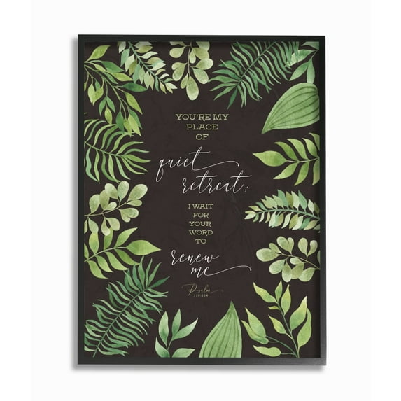 The Stupell Home Decor You're My Place of Quite Retreat Green Leaf Psalm Quote Typography