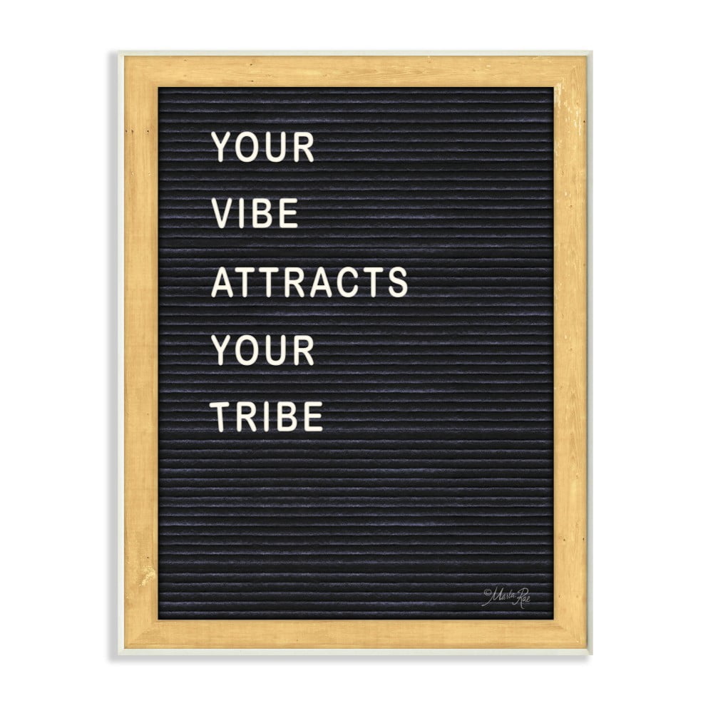 The Stupell Home Decor Your Vibe Your Tribe Black and White Framed Letter Board Look