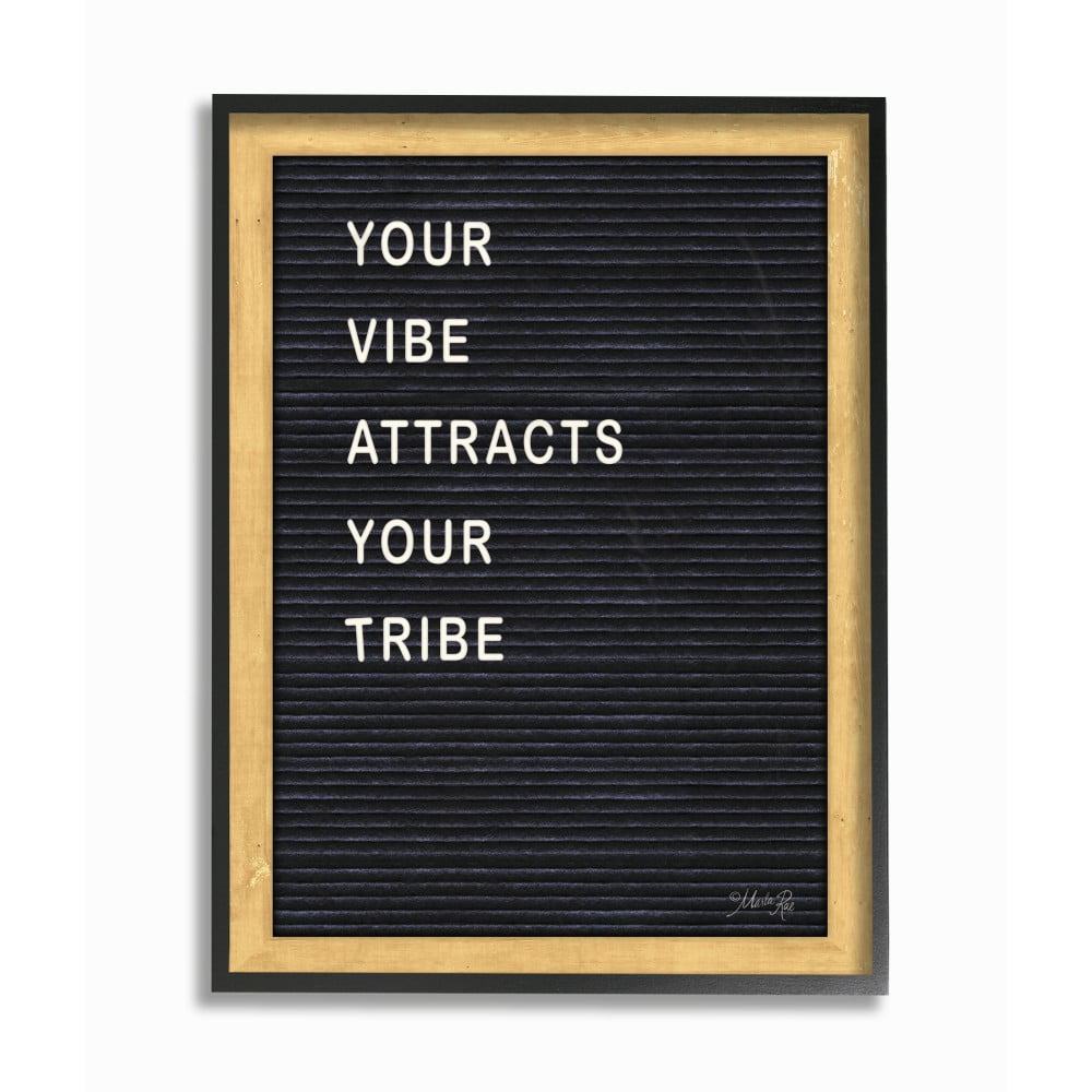 The Stupell Home Decor Your Vibe Your Tribe Black and White Framed Letter Board Look
