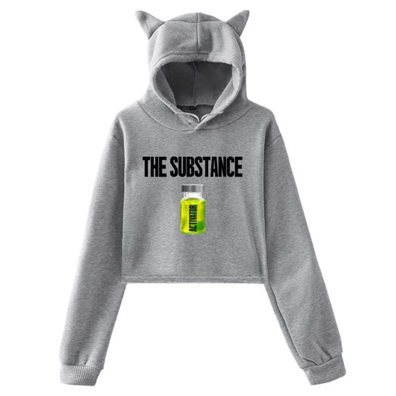 The Substance 2024 Horror Movie Streetwear Cat Ears Hoodie Long Sleeve Crop Top Women's Clothes