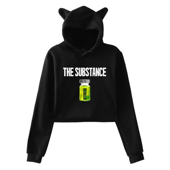 The Substance 2024 Horror Movie Streetwear Cat Ears Hoodie Long Sleeve Crop Top Women's Clothes