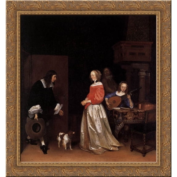 The Suitor's Visit 24x20 Gold Ornate Wood Framed Canvas Art by Gerard Terborch