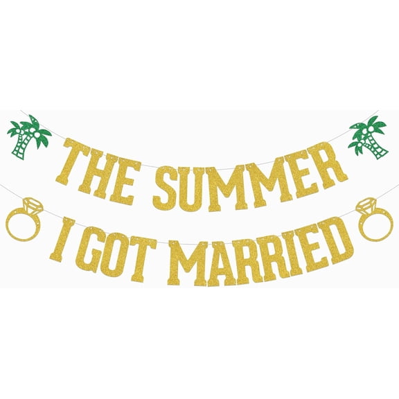 The Summer I Got Married Banner Summer Bridal Shower Decoration Beach Bachelorette Proposal Engagement Wedding Decorations Gold Glitter