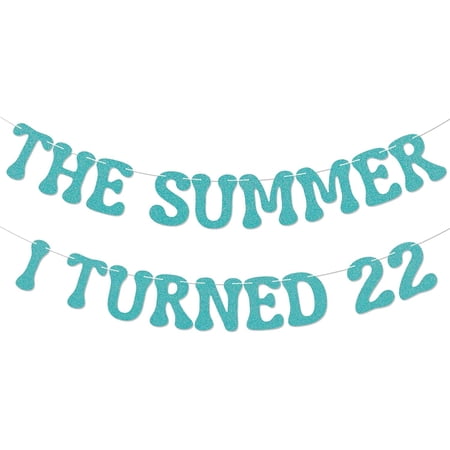 The Summer I Turned 22 Banner - Happy 22nd Birthday Banner, Cheers to 22 Years, Summer Beach 22nd Birthday Party Decorations Blue Glitter