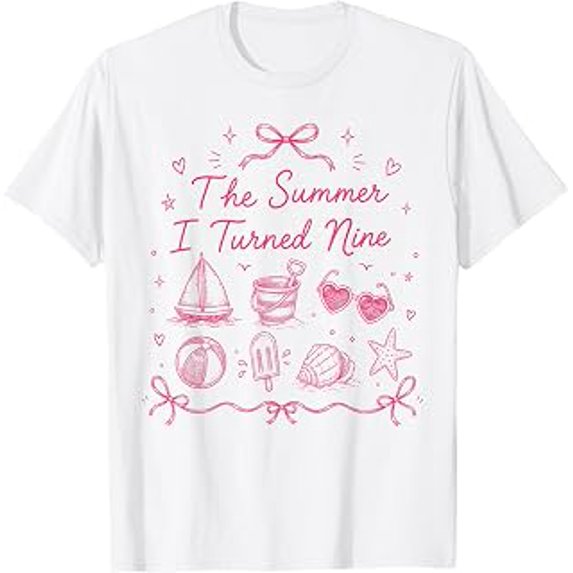The Summer I Turned Nine, 9th Birthday Girl, Summer Theme, Birthday Celebration, Short Sleeve T-Shirt