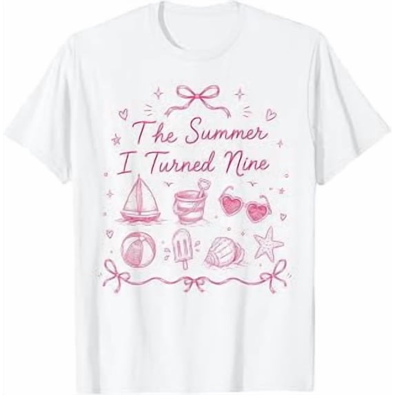 The Summer I Turned Nine, 9th Birthday Girl, Summer Theme, Birthday Celebration, Short Sleeve T-Shirt