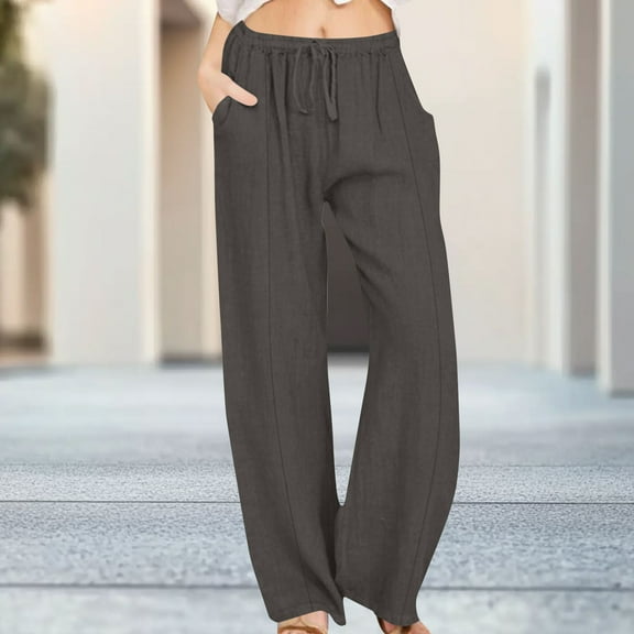 The Summer I Turned Pretty LEBONYARD Pants for Women,Women's Casual Solid Elastic Waist Pocket High Waist Strap Home Pants Gray XL
