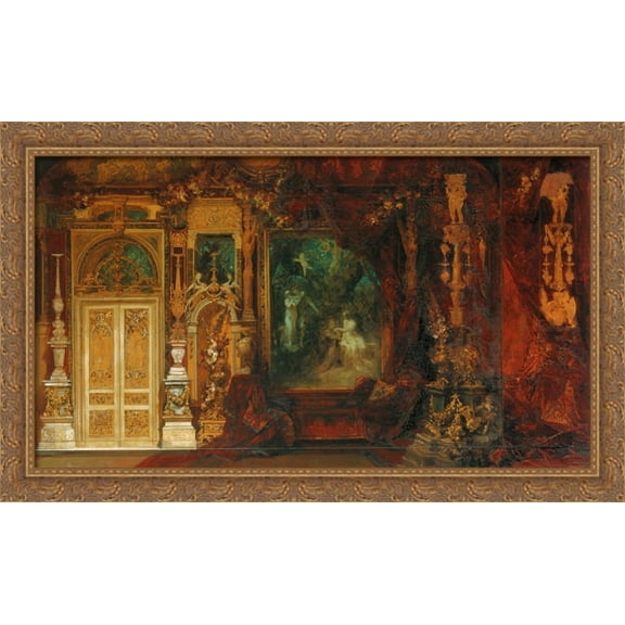 The Summer Night's Dream, Sketch for the Decoration of a Room in the Hermes Villa 40x24 Large Gold Ornate Wood Framed Canvas Art by Hans Makart