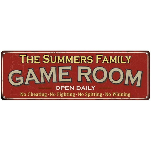 The Summers Family Gift Red Game Room Metal 6x18 Sign 206180038733