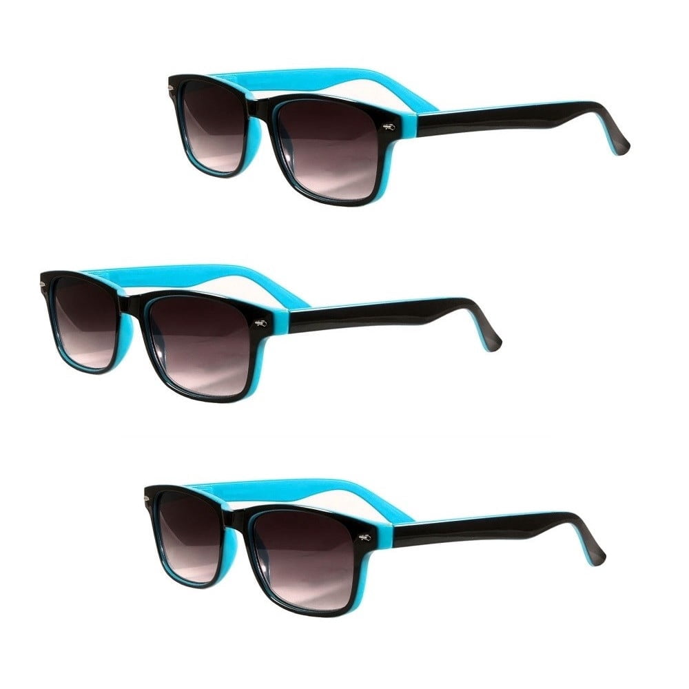"The Summerville" 3 Pair of Full Reading Sunglasses (non bifocal) - Outdoor Sun Readers - Blue/Blue - 1.25
