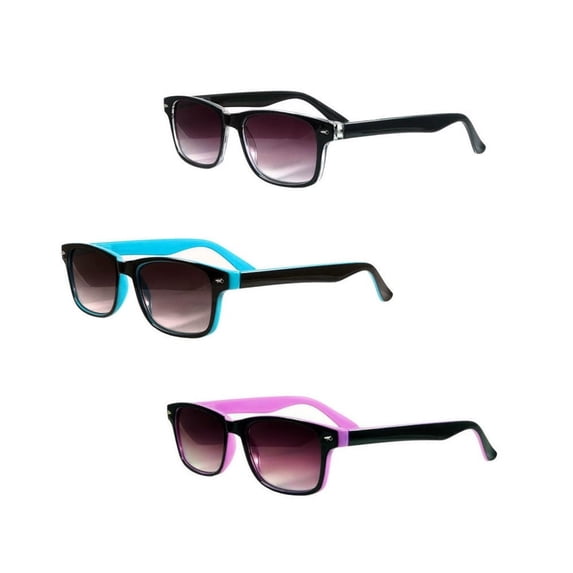"The Summerville" 3 Pair of Full Reading Sunglasses (non bifocal) - Outdoor Sun Readers - Black/Blue/Purple - 1.00
