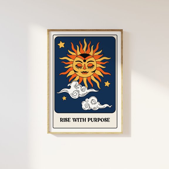 The Sun Rise With Purpose Art Print Style Print Retro Home Wall Art Fun Art Print Bold Colourful Cool Quote Print 90S Trendy