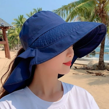 The Sun Wide Brim UV Neck Protection Solar Beach Hats Foldable Ponytail Travel Sun Panama Caps Women Sun Hats UV Protection Wide Brim Foldable Ponytail Hole Beach Hats with Neck Cover for Gardening