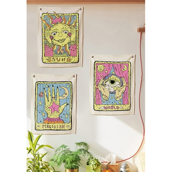 The Sun, World and Magician Tarot Tapestries - Aesthetic Bohemian Wall Hanging Tapestry for Bed Room Home Dcor by SheetKart, Beige