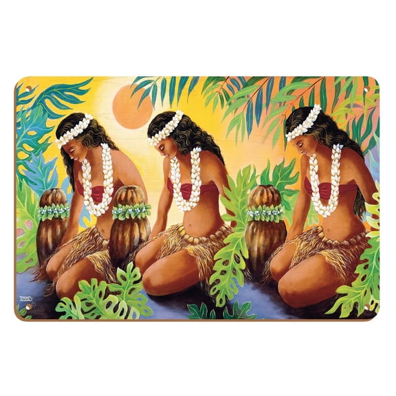 The Sun at the Source - Hawaiian Hula Dancers - From an Original Color Painting by Warren Rapozo - 8 x 12 inch Vintage Wood Art Sign