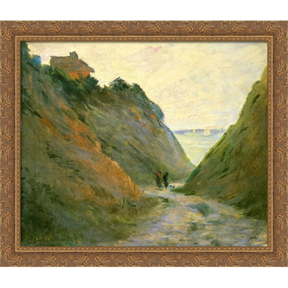 The Sunken Road in the Cliff at Varangeville 34x28 Large Gold Ornate Wood Framed Canvas Art by Claude Monet