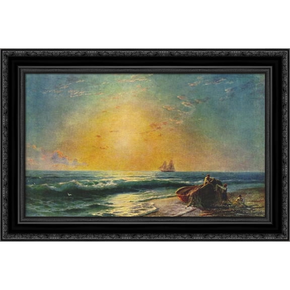 The Sunrize 24x18 Black Ornate Wood Framed Canvas Art by Aivazovsky, Ivan