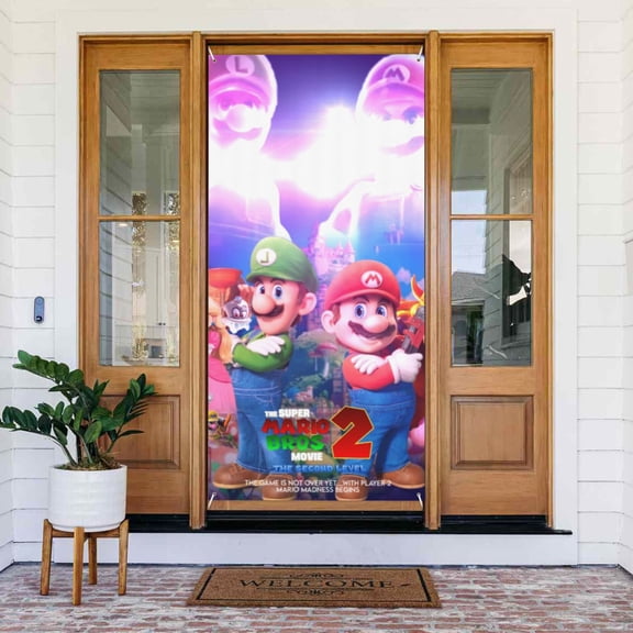 The Super Mario Bros. Door Cover Decorated Banner Tapestry Home Decoration Holiday Party Supplies Door Banner Porch Sign Banner 72.8 x 35.4 Inch