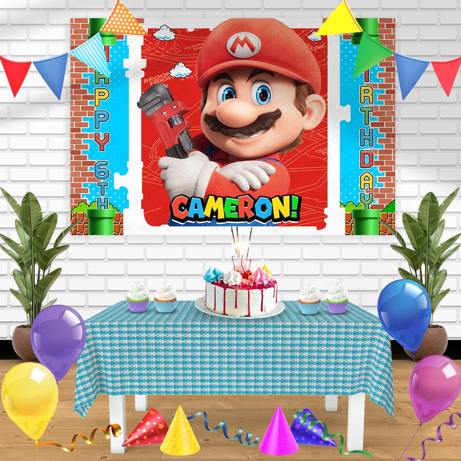 The Super Mario Bros Movie 2023 Mario Red Birthday Banner Personalized Party Backdrop Decoration 60 x 44 Inches