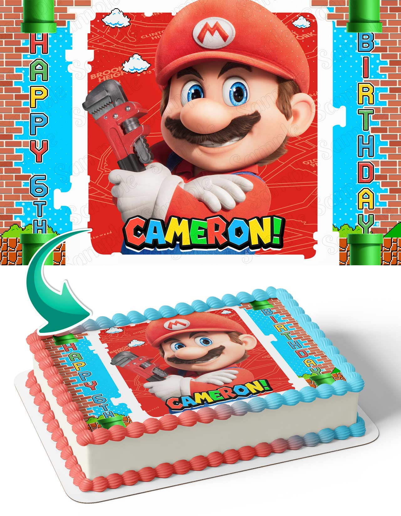 The Super Mario Bros Movie 2023 Mario Red Edible Cake Image Topper Birthday Cake Picture Photo Icing Fondant Decoration 1/4 Sheet