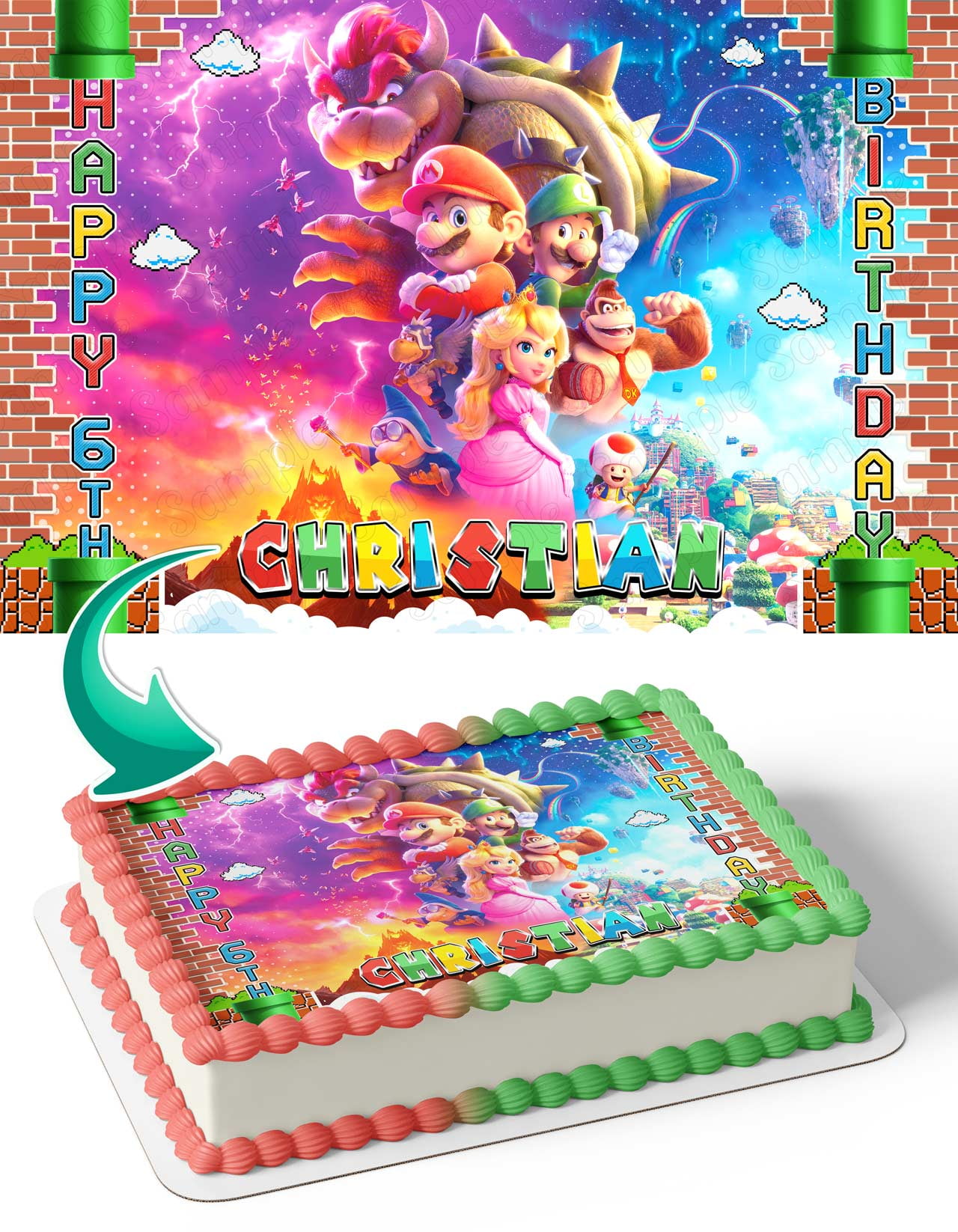 The Super Mario Bros Movie 2023 Princess Peach Edible Cake Image Topper Birthday Cake Picture Photo Icing Fondant Decoration 1/4 Sheet
