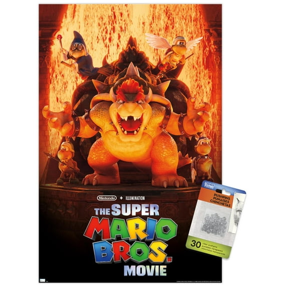 The Super Mario Bros. Movie - Bowser's World Key Art Wall Poster with Push Pins, 14.725" x 22.375"
