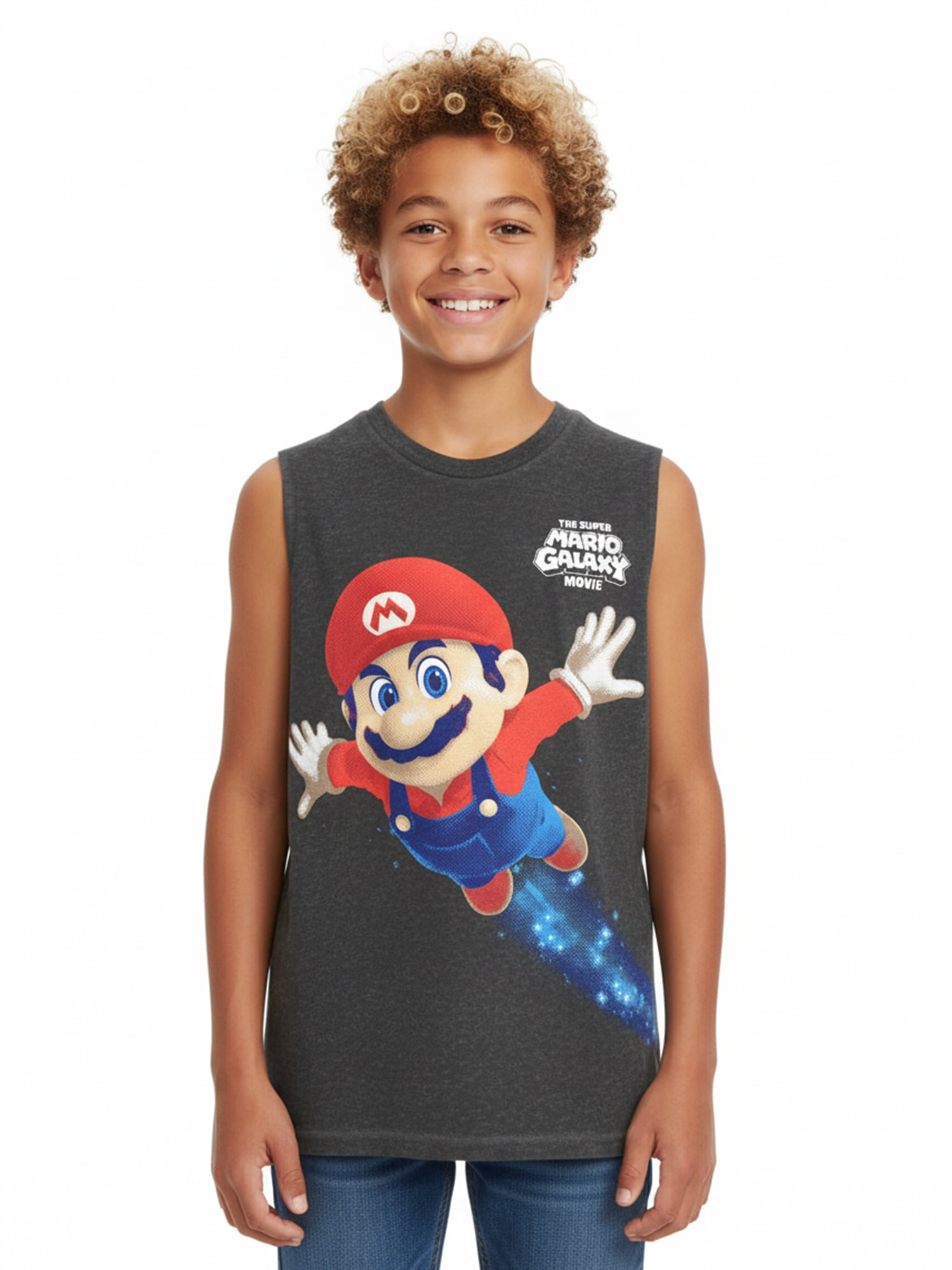 Super Mario Galaxy Movie Boys Mineral Wash Graphic Muscle Tank Top, Sizes 4-18