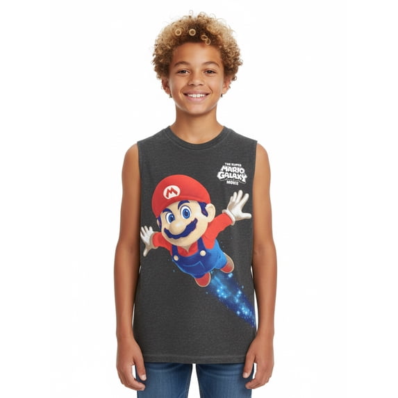 Super Mario Galaxy Movie Boys Mineral Wash Graphic Muscle Tank Top, Sizes 4-18