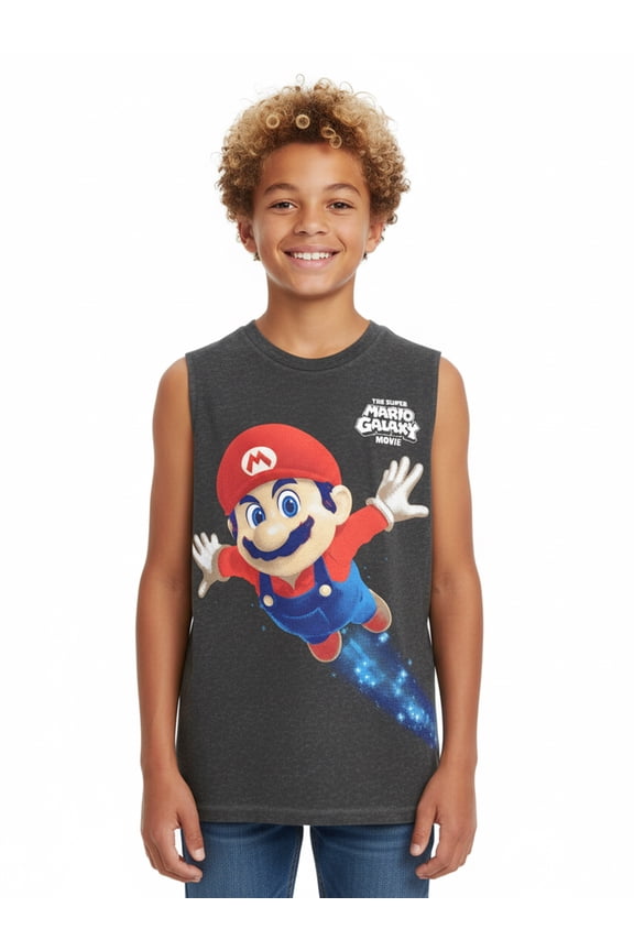 Super Mario Galaxy Movie Boys Mineral Wash Graphic Muscle Tank Top, Sizes 4-18