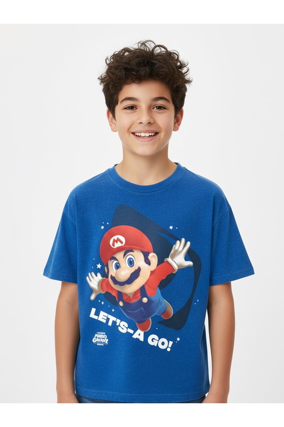 Super Mario Galaxy Movie Boys Mineral Wash Graphic Tee with Short Sleeves, Sizes 4-18